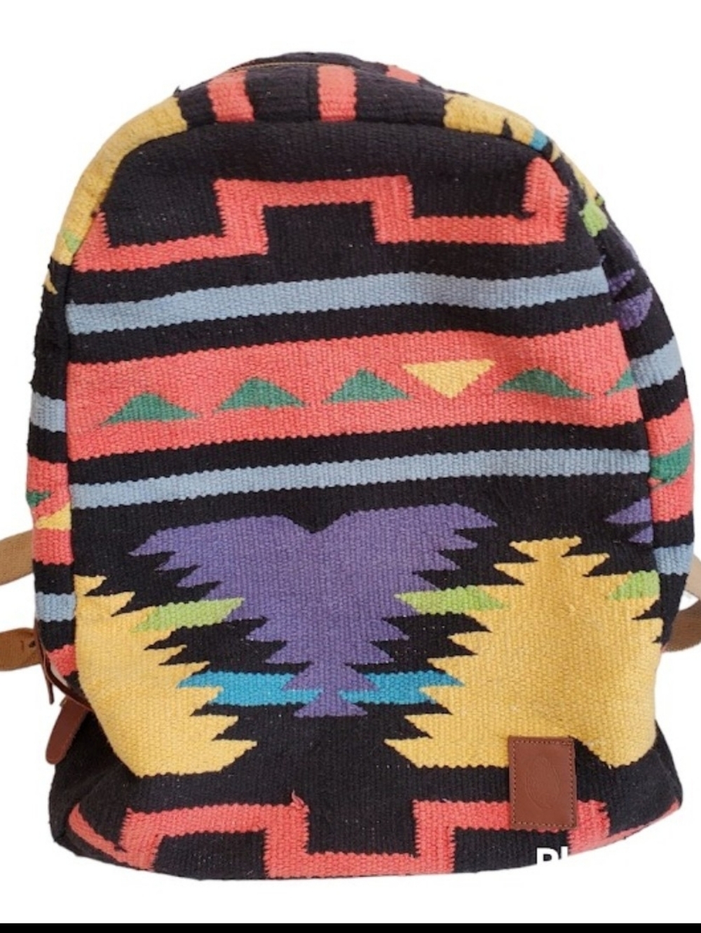 Anthropologie Serape Tribal Aztec Multicolor Cotton Boho Backpack Leather Trim